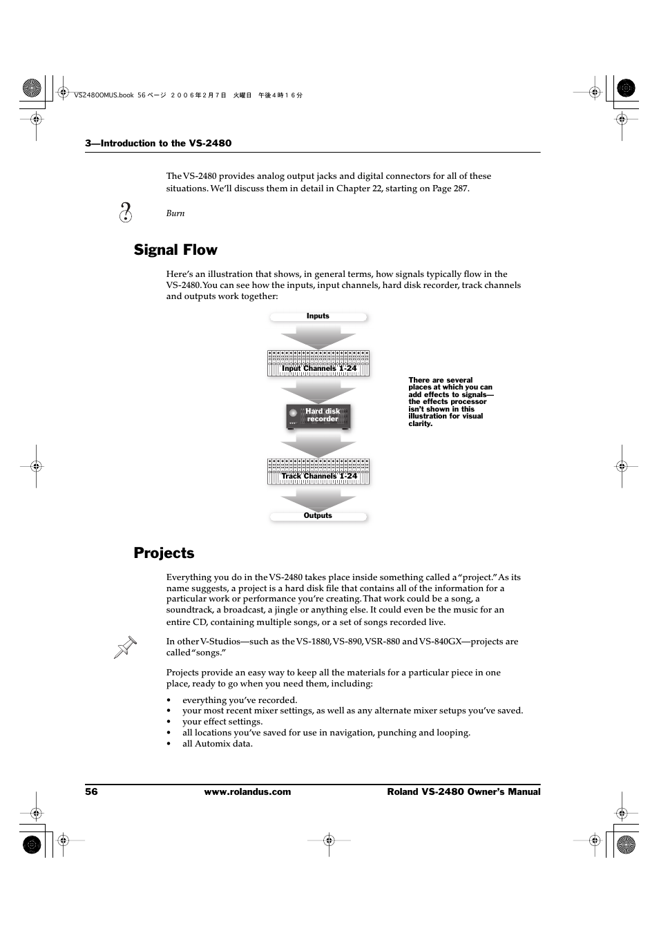 Signal flow, Projects, Signal flow projects | Roland VS-2480 User Manual | Page 56 / 452