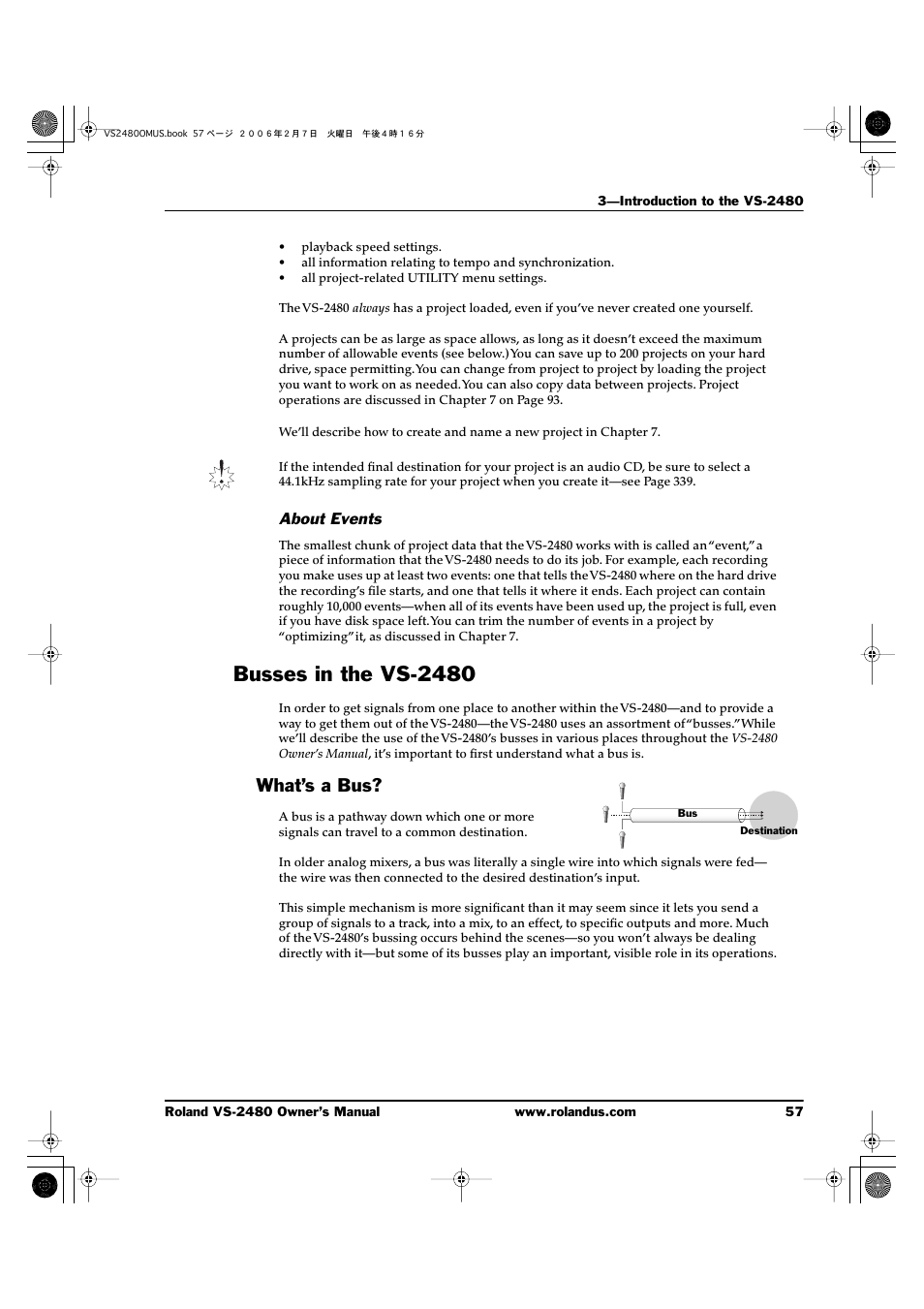 About events, Busses in the vs-2480, What’s a bus | Roland VS-2480 User Manual | Page 57 / 452