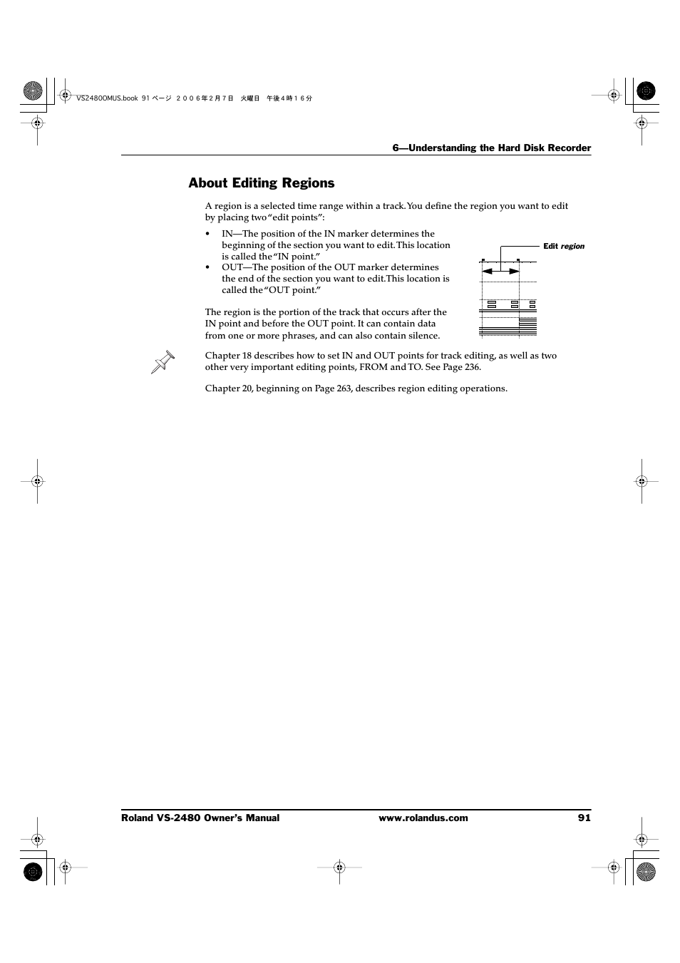 About editing regions | Roland VS-2480 User Manual | Page 91 / 452