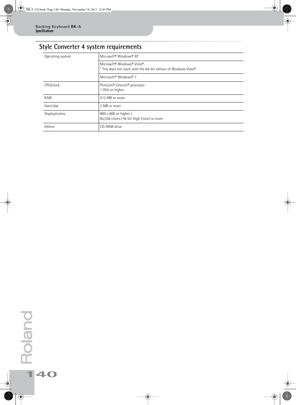 Style converter 4 system requirements | Roland Backing Keyboard BK-5 User Manual | Page 140 / 152