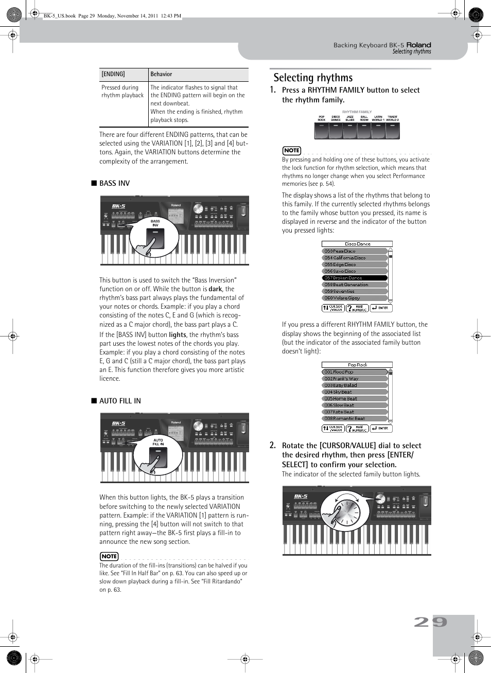 Selecting rhythms | Roland Backing Keyboard BK-5 User Manual | Page 29 / 152