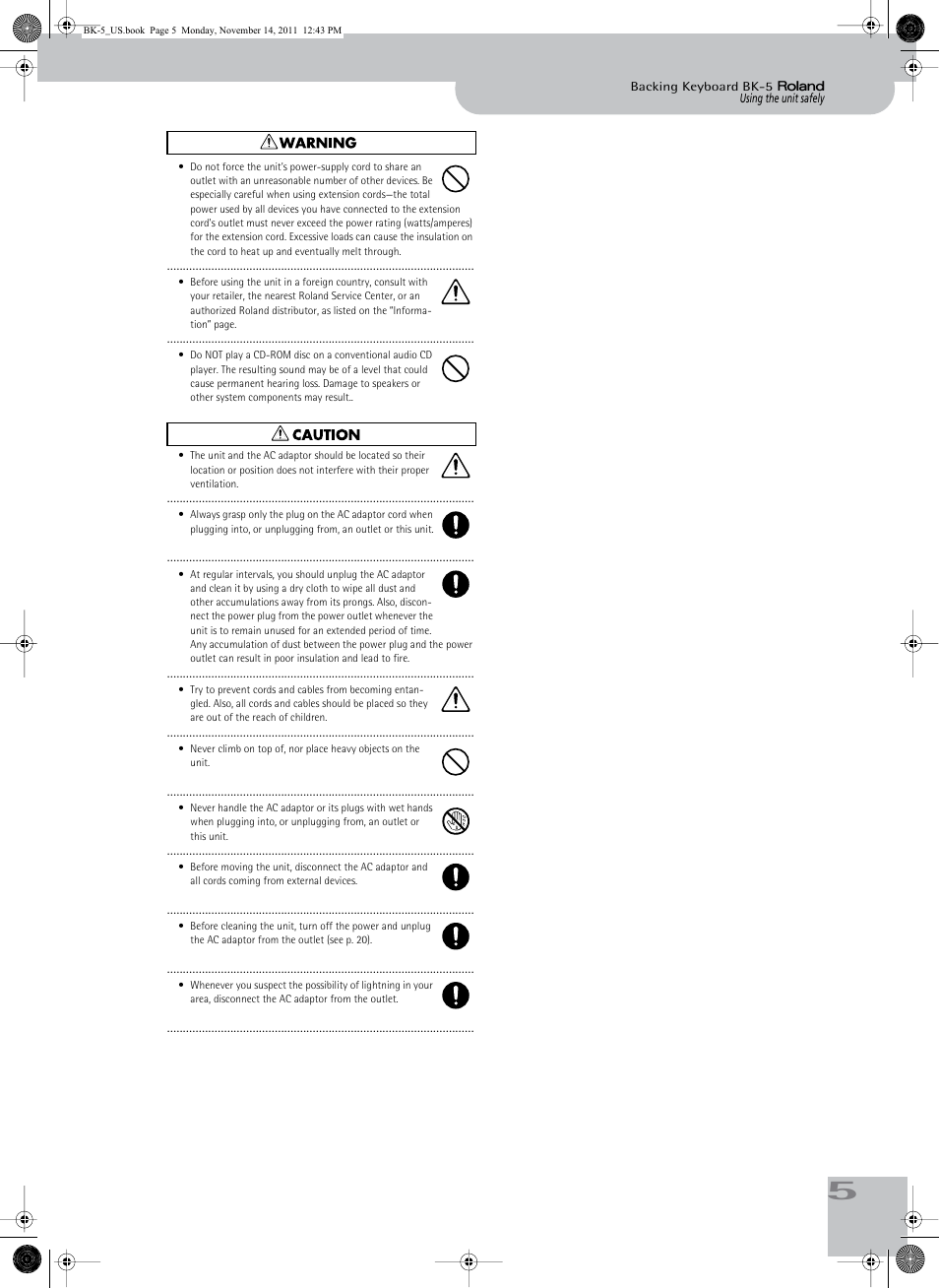 Roland Backing Keyboard BK-5 User Manual | Page 5 / 152