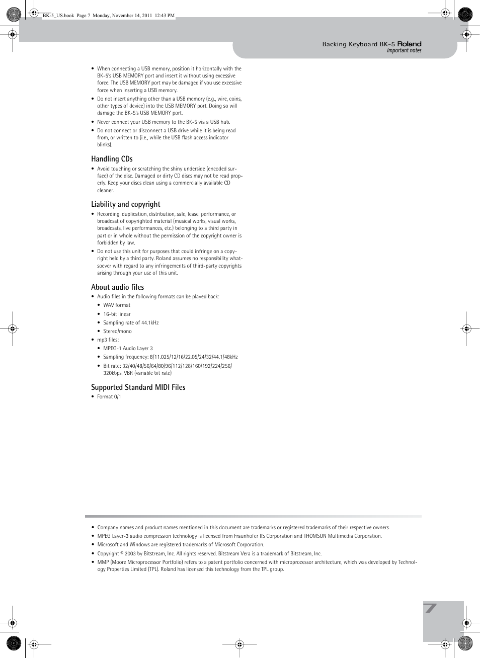 Roland Backing Keyboard BK-5 User Manual | Page 7 / 152