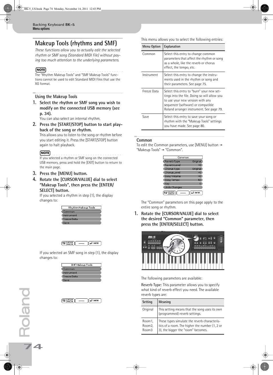 Makeup tools (rhythms and smf), Using the makeup tools, Common | Using the makeup tools common | Roland Backing Keyboard BK-5 User Manual | Page 74 / 152