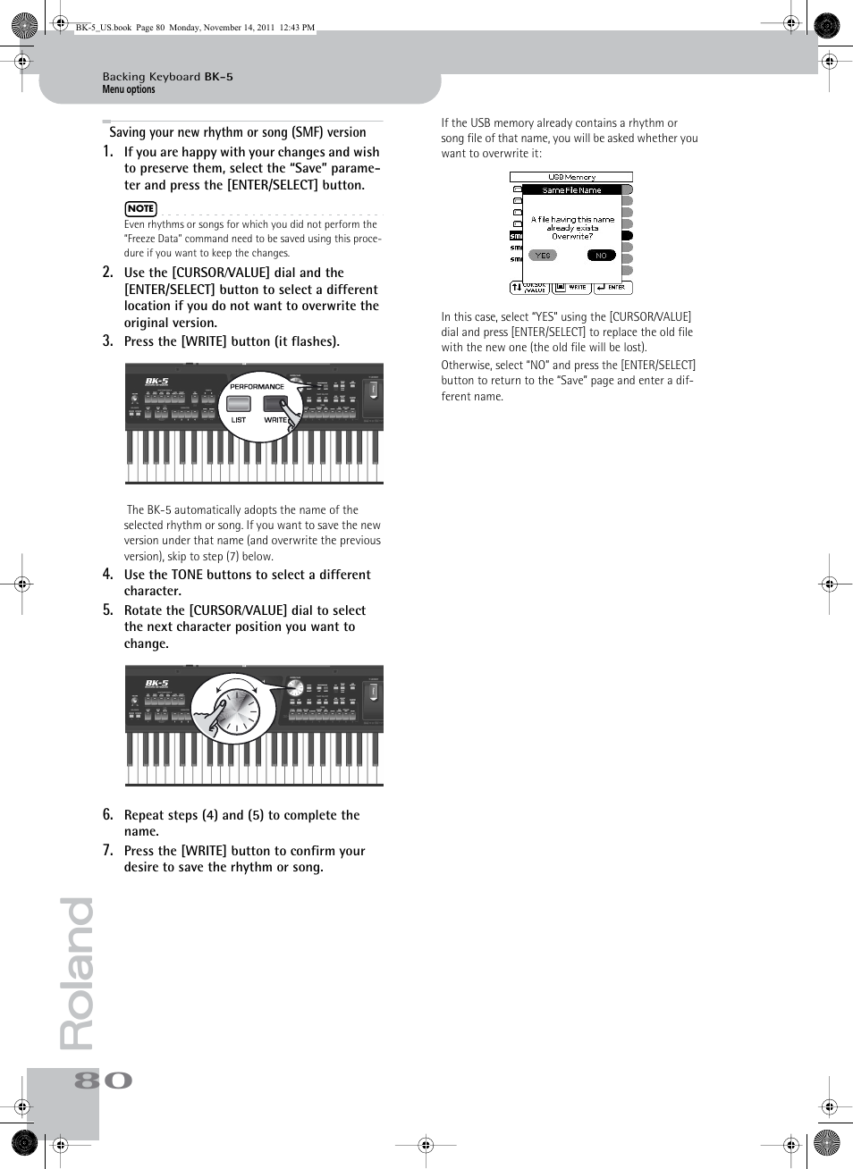 Saving your new rhythm or song (smf) version | Roland Backing Keyboard BK-5 User Manual | Page 80 / 152