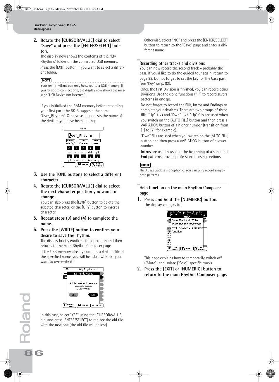 Recording other tracks and divisions | Roland Backing Keyboard BK-5 User Manual | Page 86 / 152