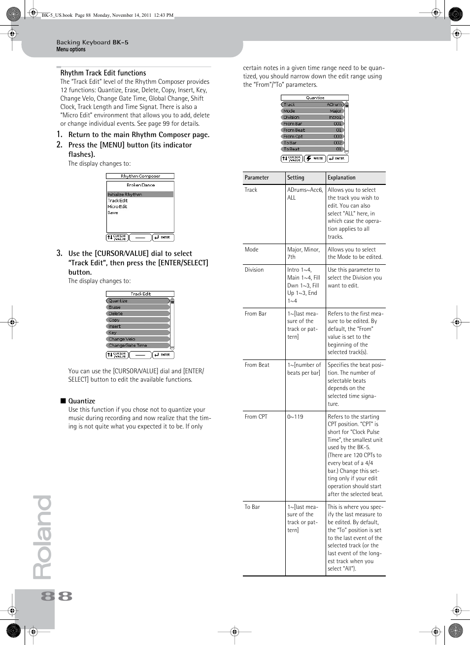 Rhythm track edit functions | Roland Backing Keyboard BK-5 User Manual | Page 88 / 152