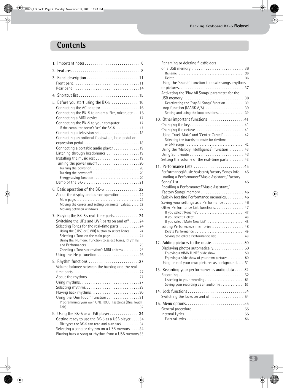 Roland Backing Keyboard BK-5 User Manual | Page 9 / 152