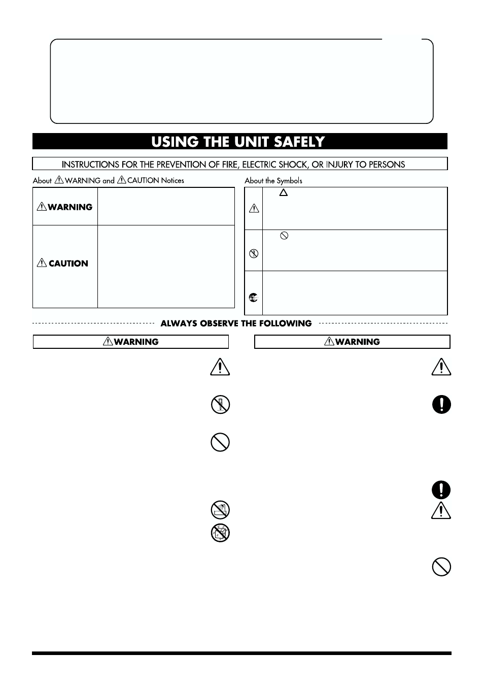 Using the unit safely | Roland FP-3 User Manual | Page 2 / 64