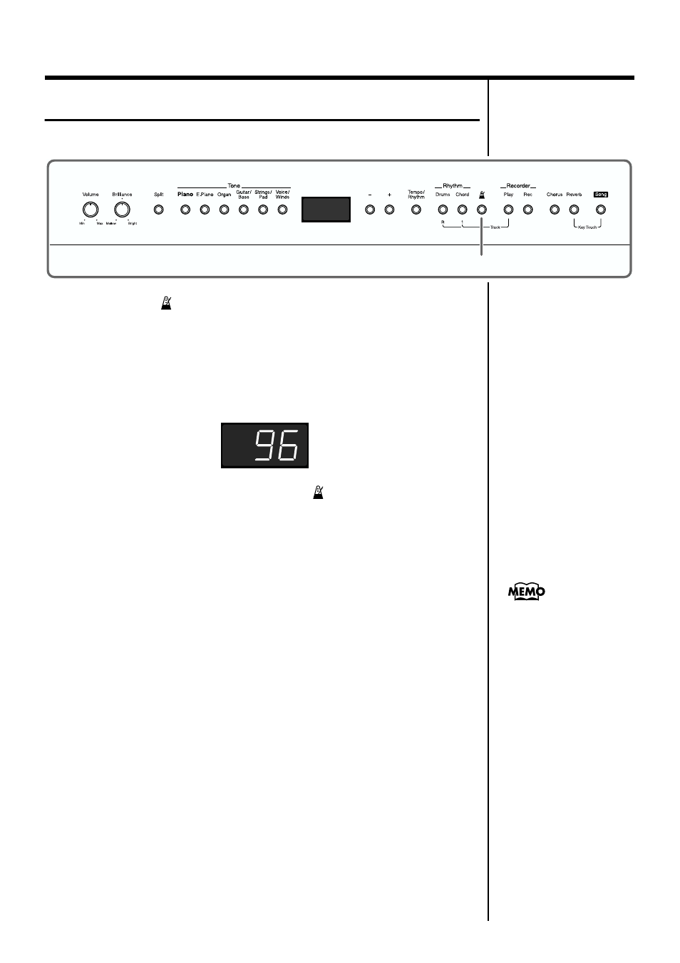 Using the metronome, Changing the tempo, Turns the internal metronome on and off (p. 23) | Roland FP-3 User Manual | Page 23 / 64