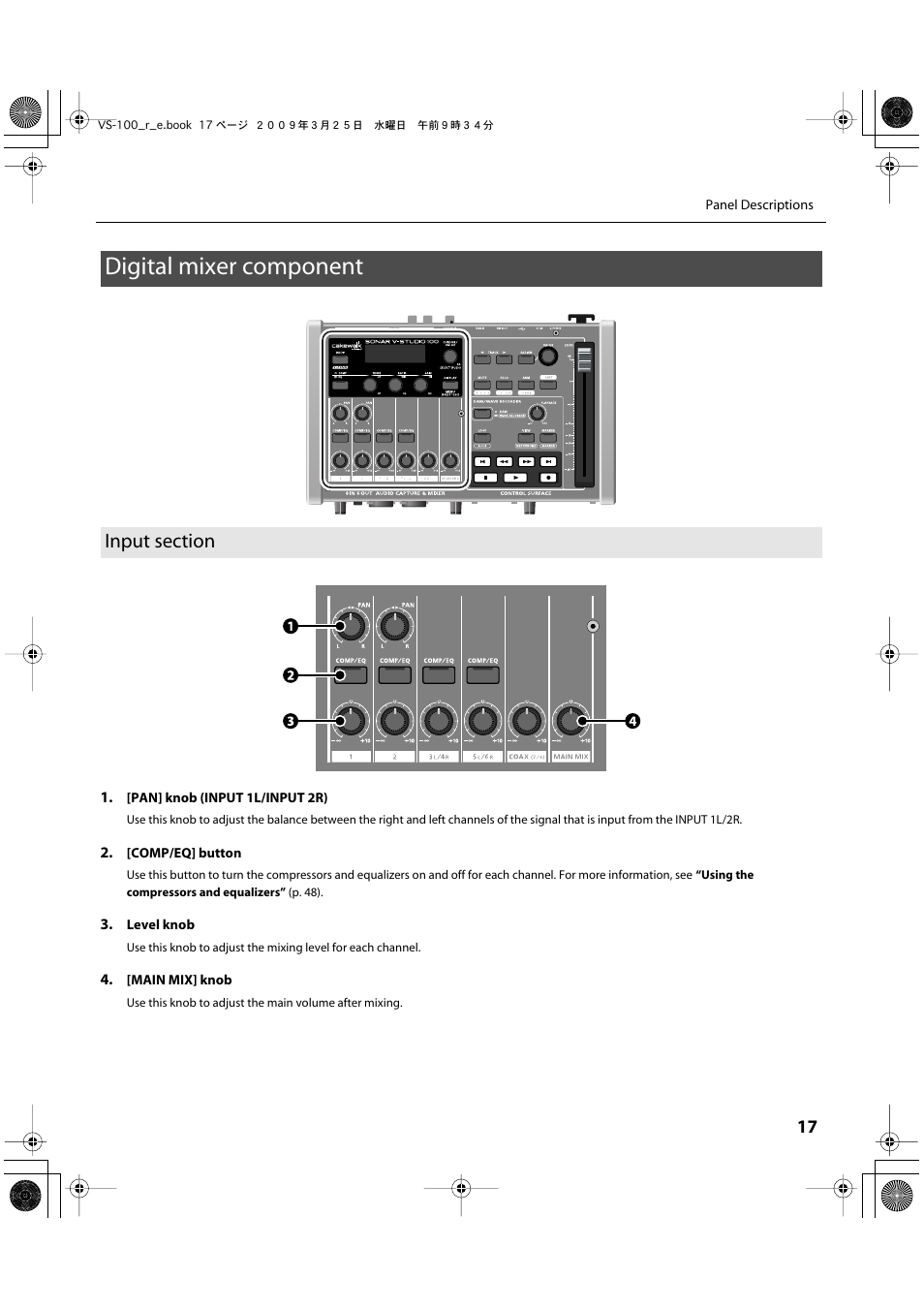 Digital mixer component, Input section | Roland SONAR V-STUDIO VS-100 User Manual | Page 17 / 68