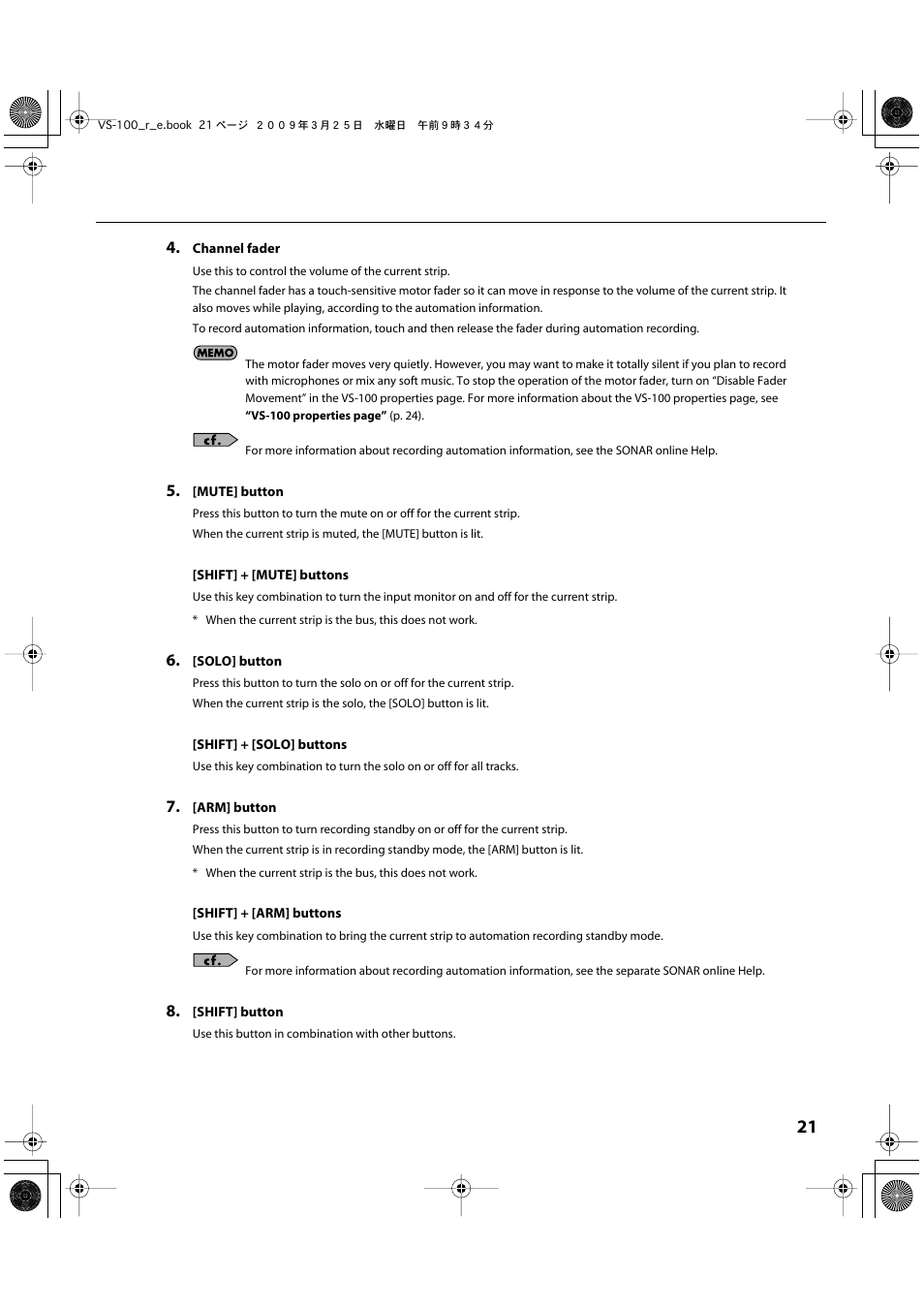 Roland SONAR V-STUDIO VS-100 User Manual | Page 21 / 68