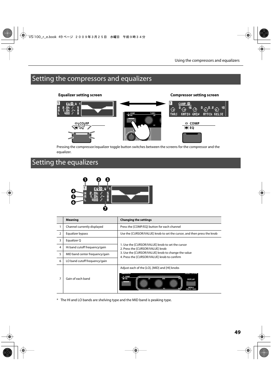 Setting the compressors and equalizers, Setting the equalizers, P. 49).) | Roland SONAR V-STUDIO VS-100 User Manual | Page 49 / 68