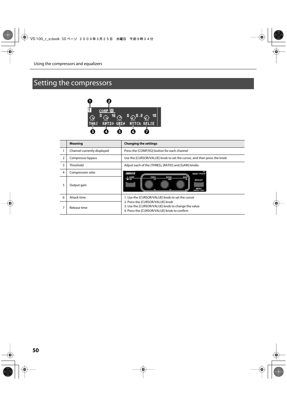 Setting the compressors, Compressor. (see, P. 50)) | Roland SONAR V-STUDIO VS-100 User Manual | Page 50 / 68