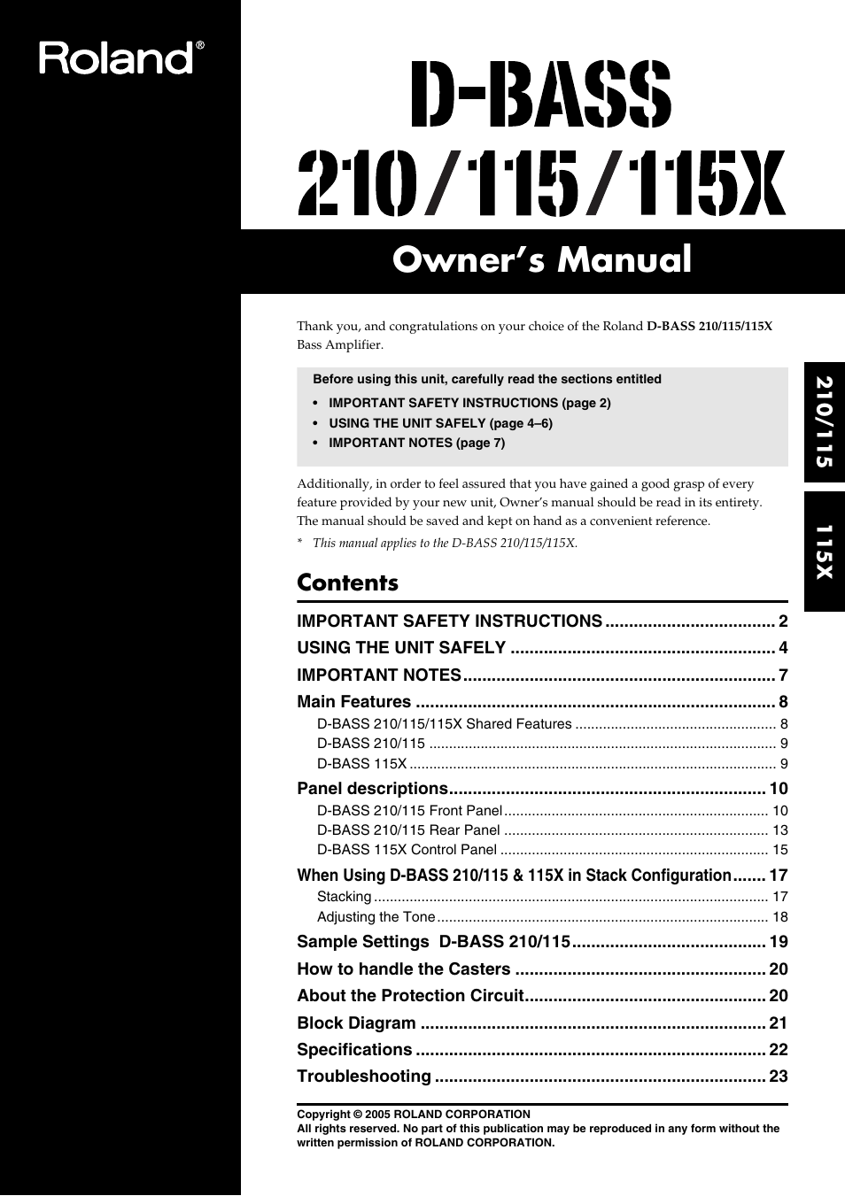 Roland 115 User Manual | 24 pages