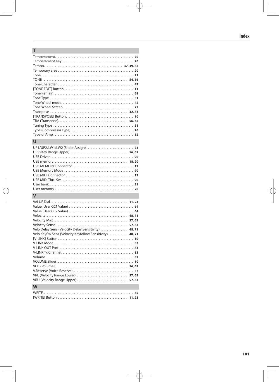 Index | Roland RD-700NX User Manual | Page 100 / 106