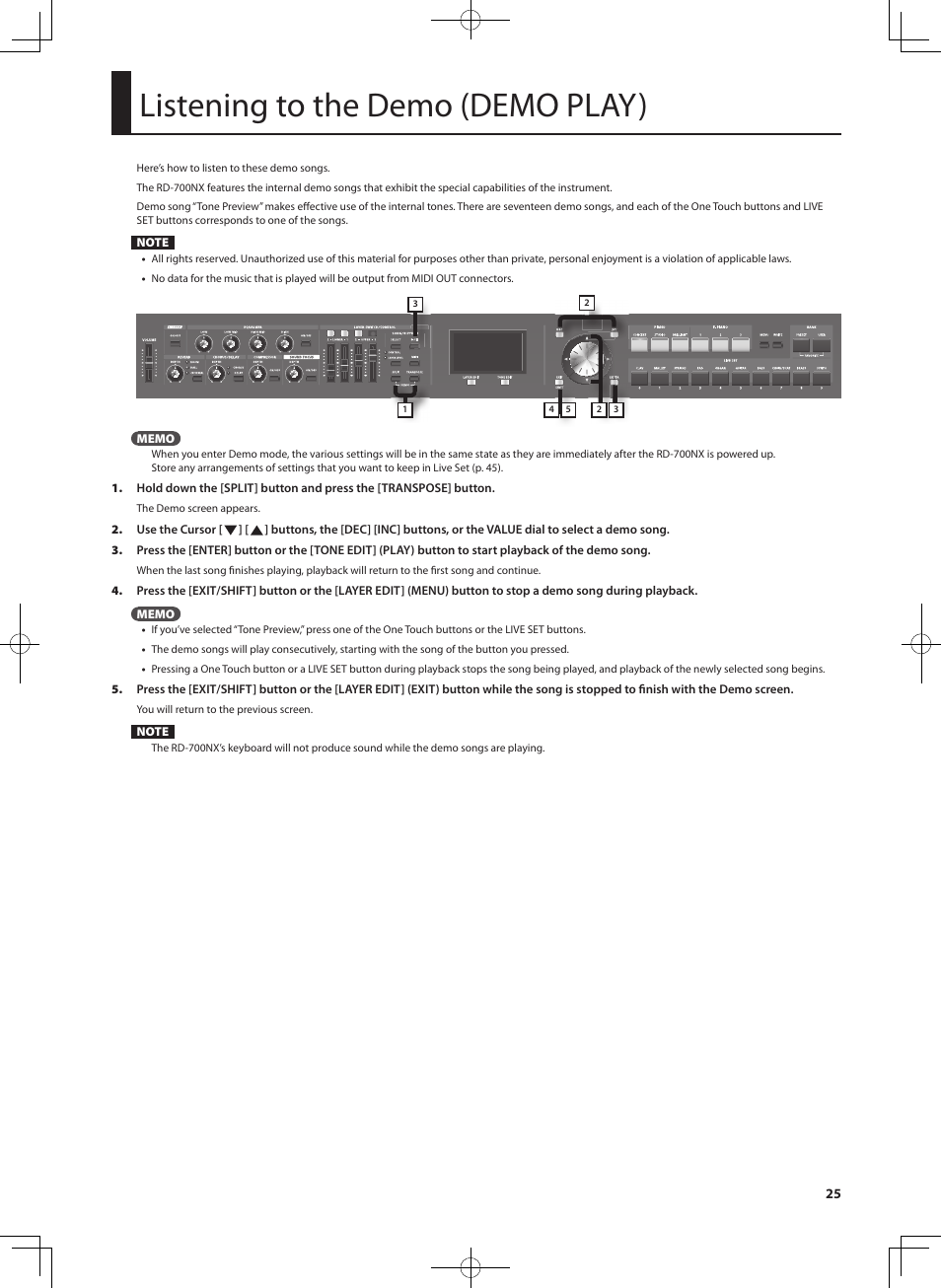 Listening to the demo (demo play) | Roland RD-700NX User Manual | Page 24 / 106