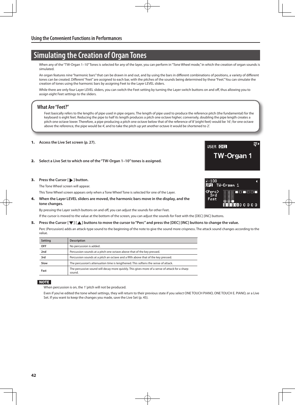 Simulating the creation of organ tones, Using the convenient functions in performances, What are “ feet | Roland RD-700NX User Manual | Page 41 / 106