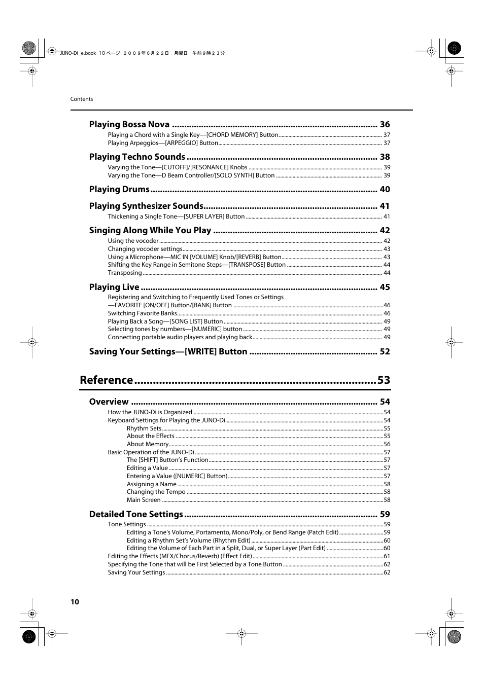 Reference | Roland JUNO-Di User Manual | Page 10 / 136