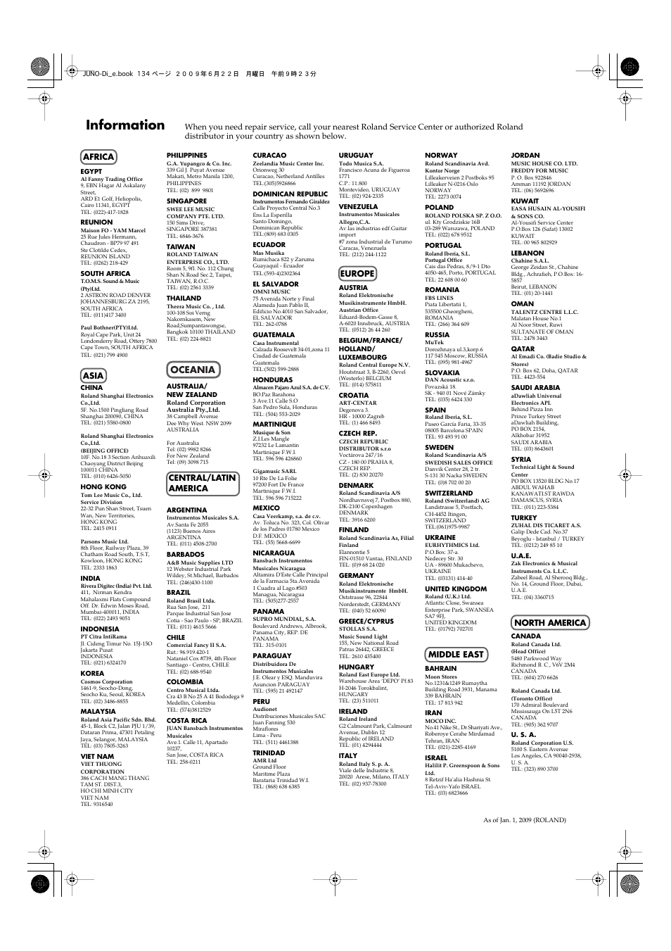 Information, Oceania | Roland JUNO-Di User Manual | Page 134 / 136