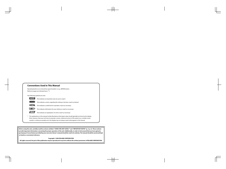 Conventions used in this manual | Roland JUNO-Di User Manual | Page 2 / 136