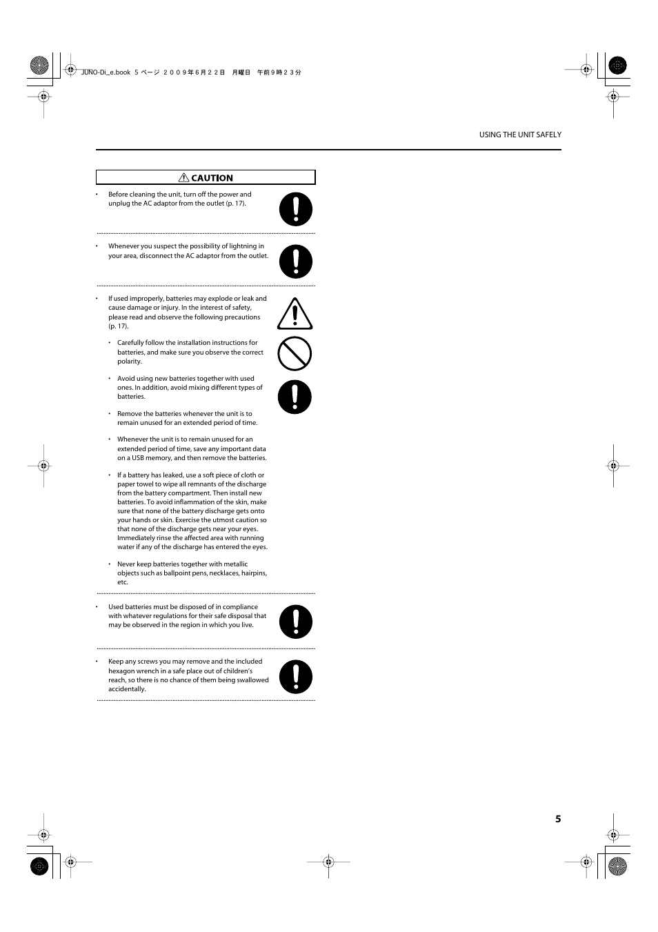 Roland JUNO-Di User Manual | Page 5 / 136