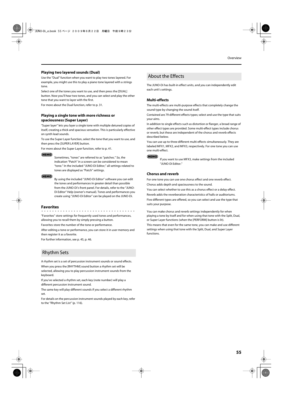 Rhythm sets, About the effects, Rhythm sets about the effects | Roland JUNO-Di User Manual | Page 55 / 136