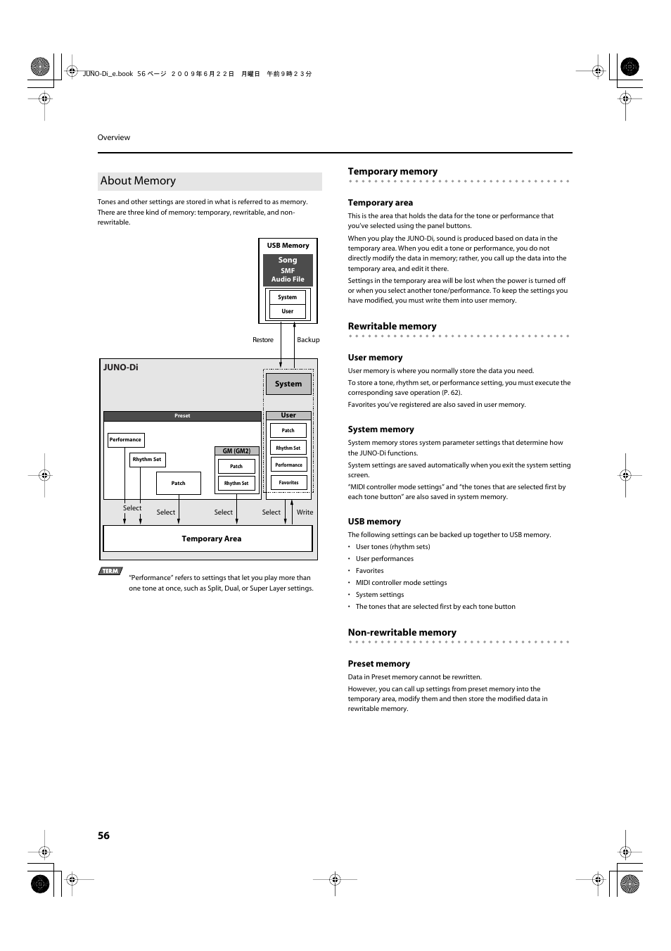 About memory | Roland JUNO-Di User Manual | Page 56 / 136