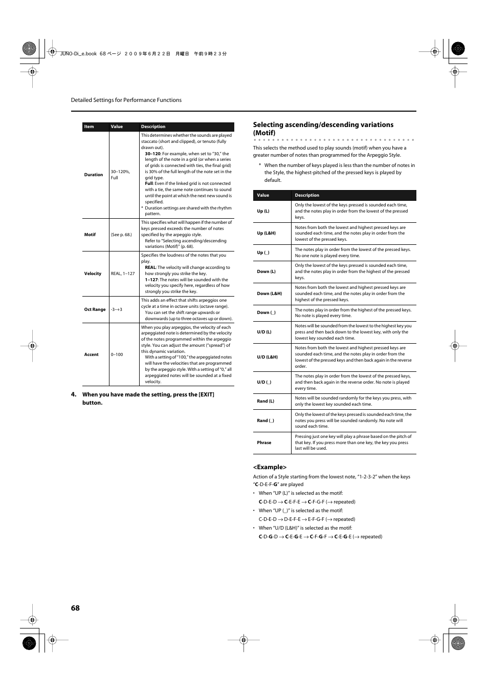 Selecting ascending/descending variations (motif) | Roland JUNO-Di User Manual | Page 68 / 136