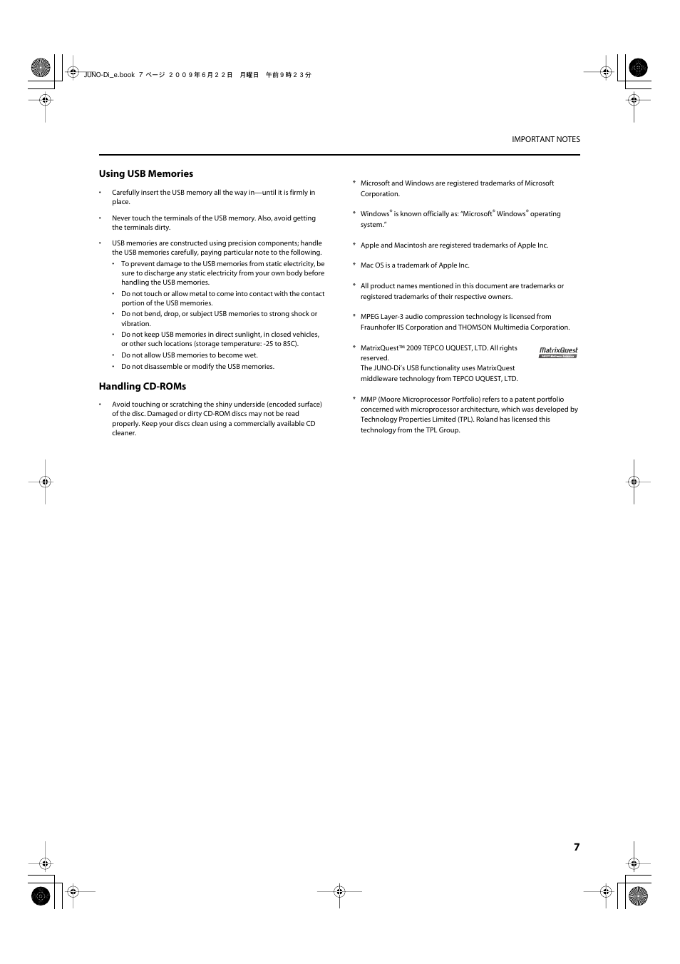 Handling cd-roms | Roland JUNO-Di User Manual | Page 7 / 136