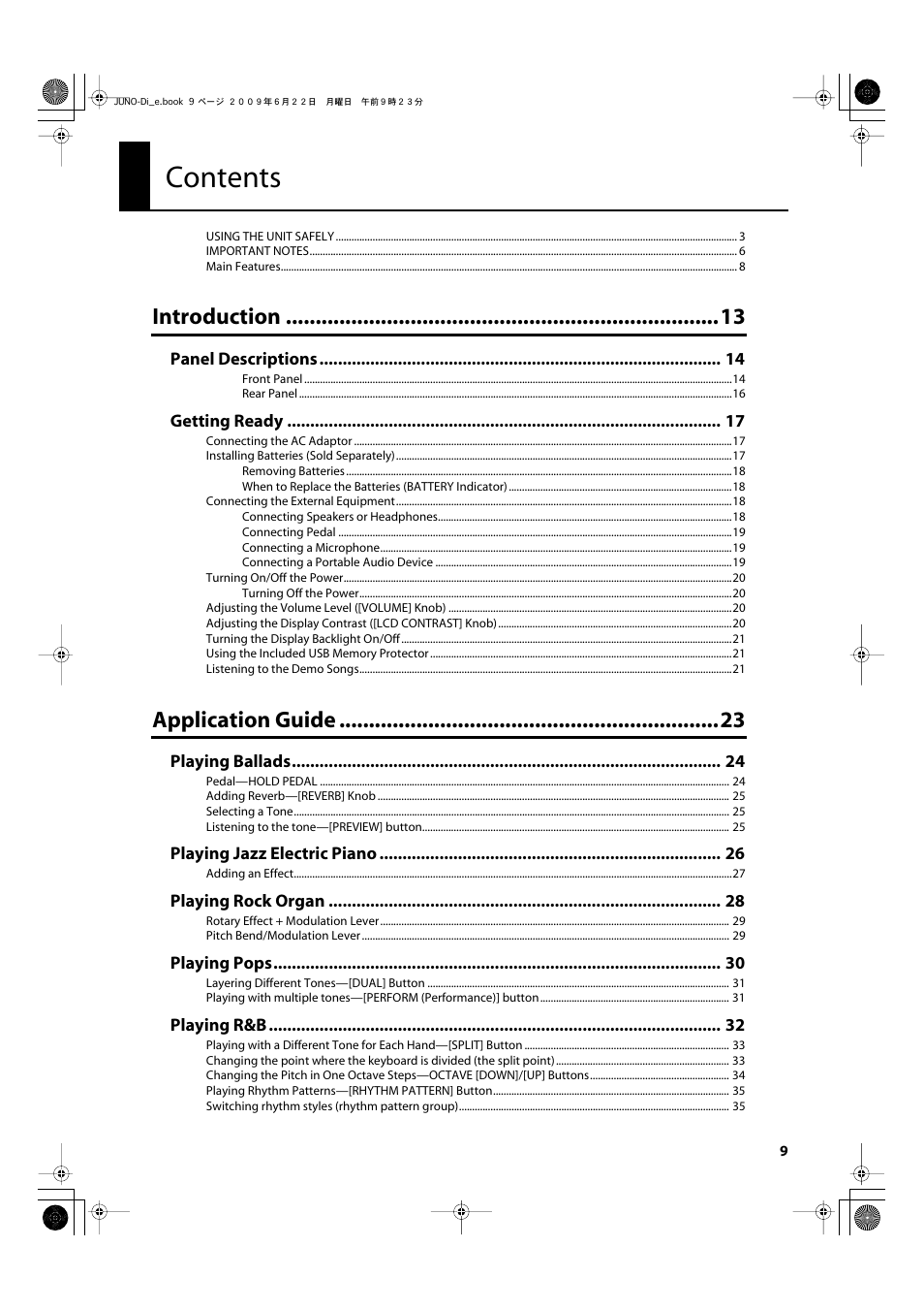 Roland JUNO-Di User Manual | Page 9 / 136