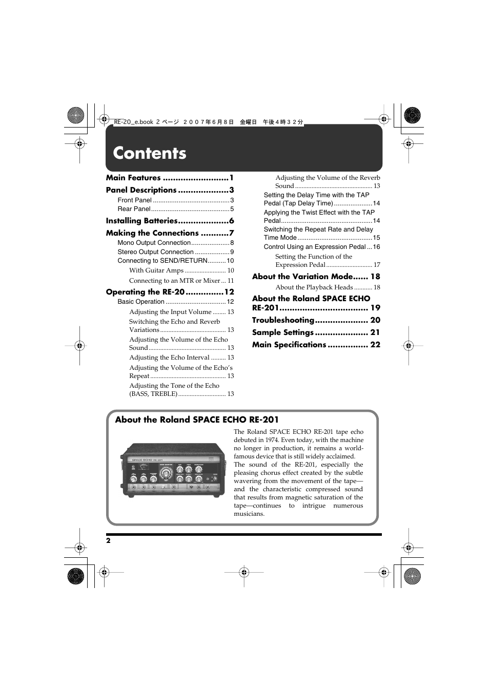 Roland RE-20 User Manual | Page 2 / 24