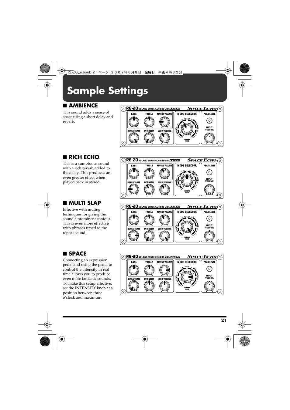 Sample settings | Roland RE-20 User Manual | Page 21 / 24