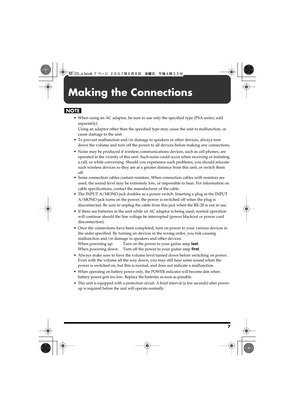 Making the connections | Roland RE-20 User Manual | Page 7 / 24