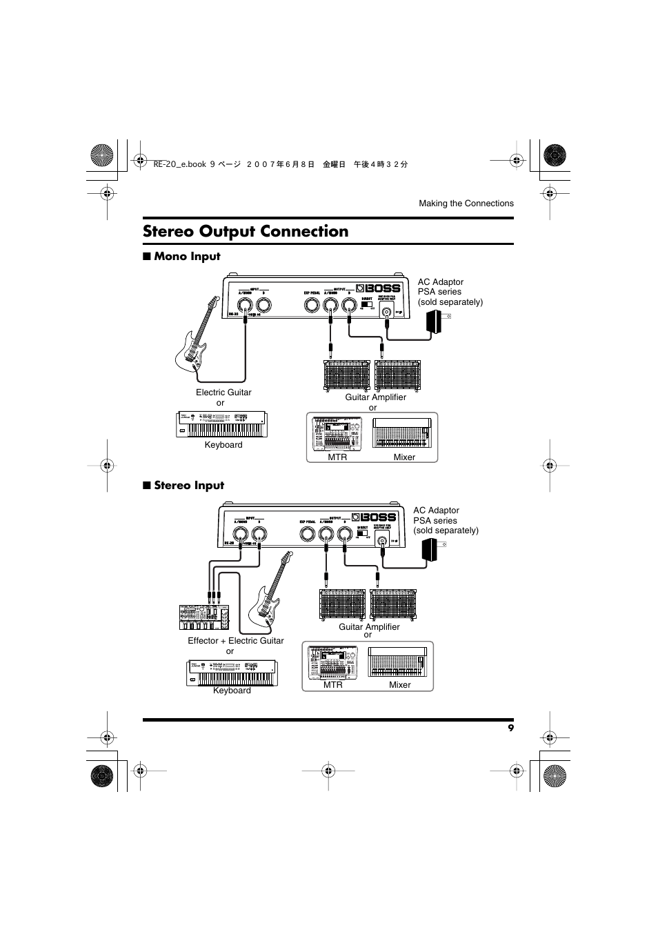 Stereo output connection | Roland RE-20 User Manual | Page 9 / 24