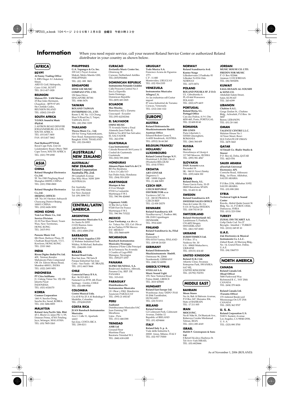 Information | Roland HP-203 User Manual | Page 106 / 108