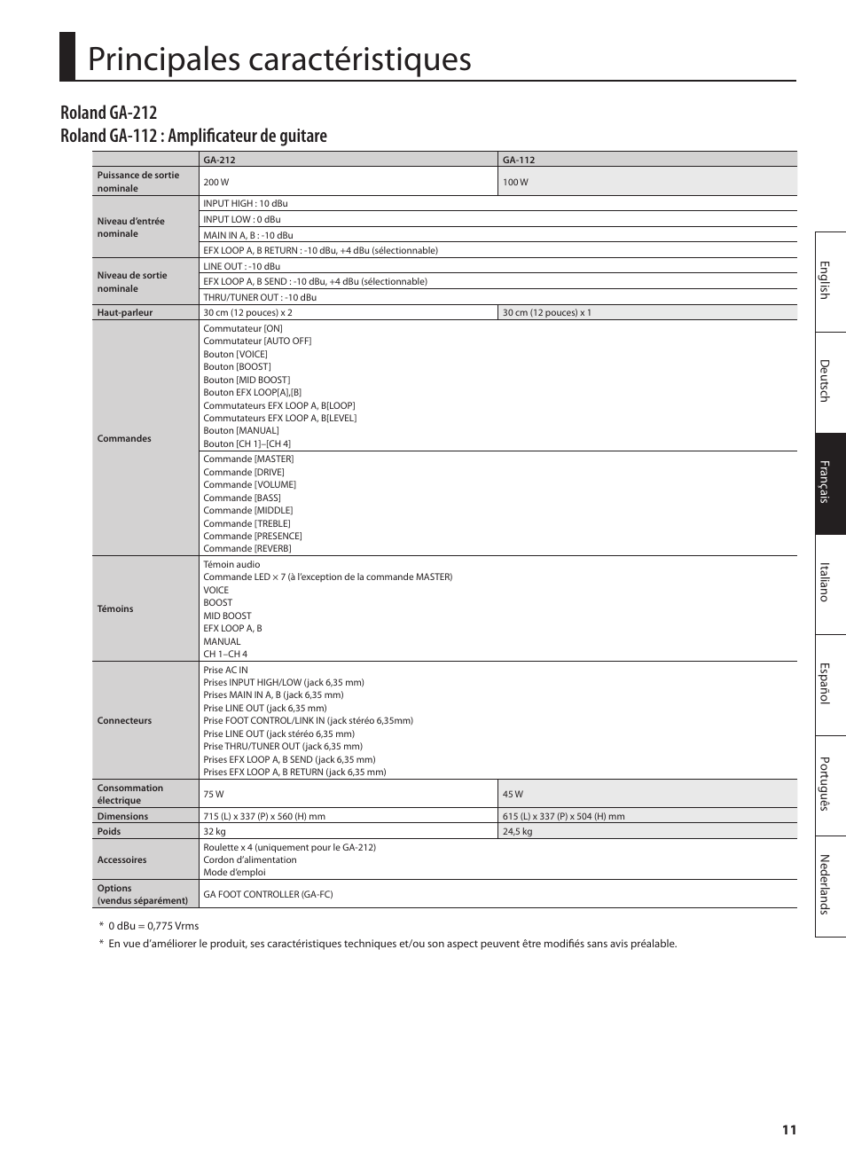 Principales caractéristiques | Roland GA-212 User Manual | Page 37 / 92