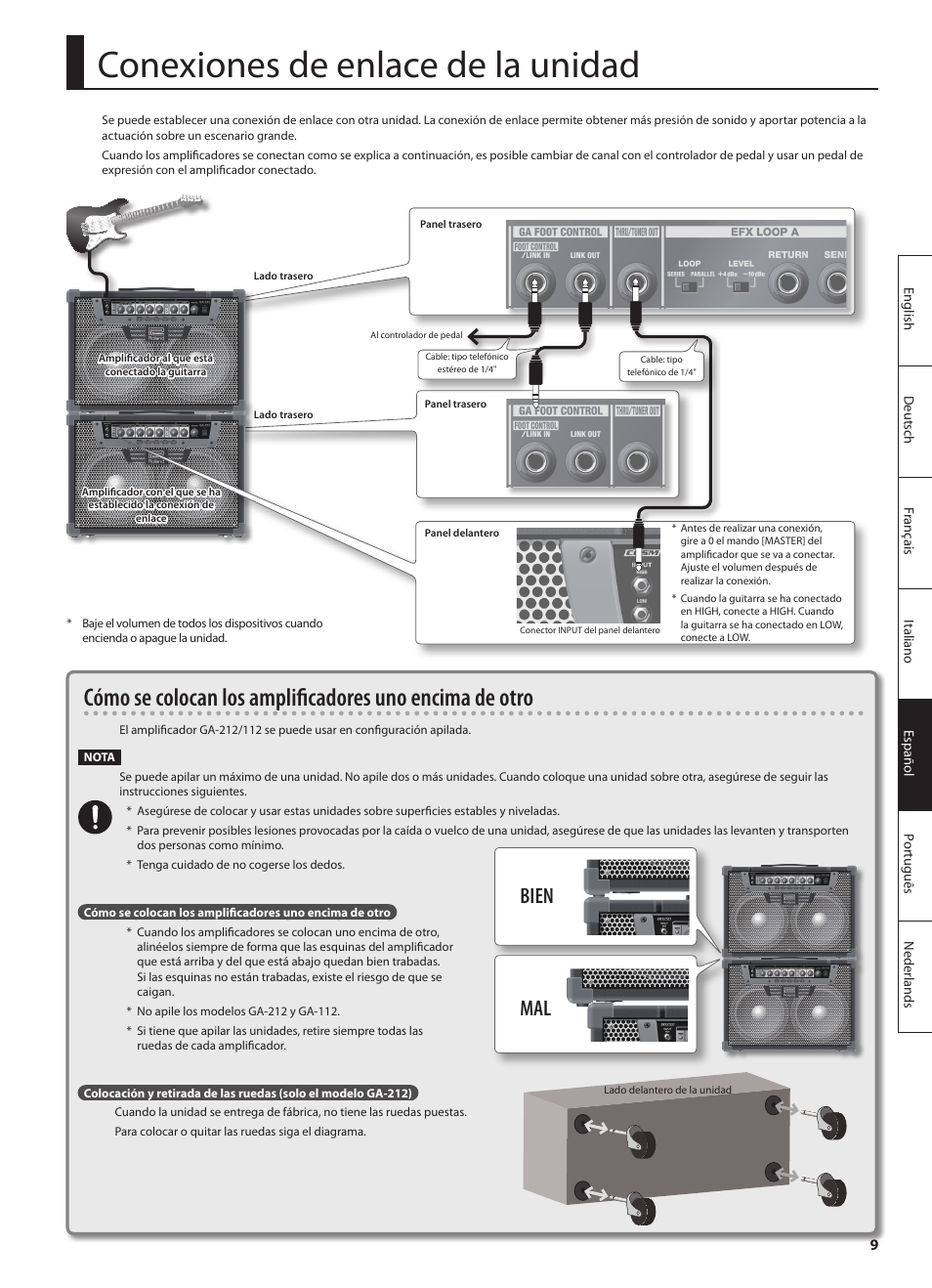 Conexiones de enlace de la unidad, Bien mal | Roland GA-212 User Manual | Page 59 / 92