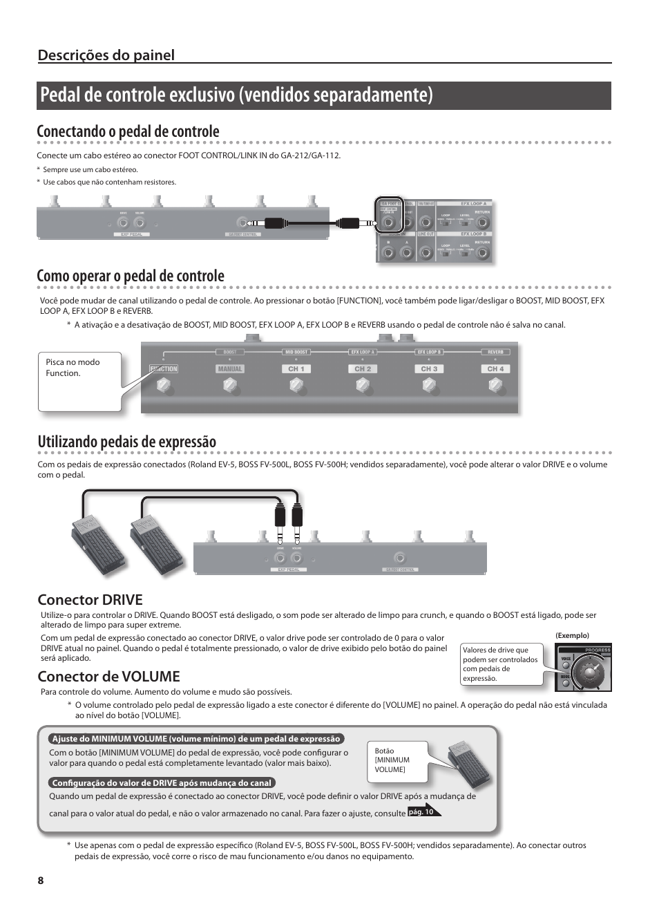 Descrições do painel, Conector drive, Conector de volume | Roland GA-212 User Manual | Page 70 / 92