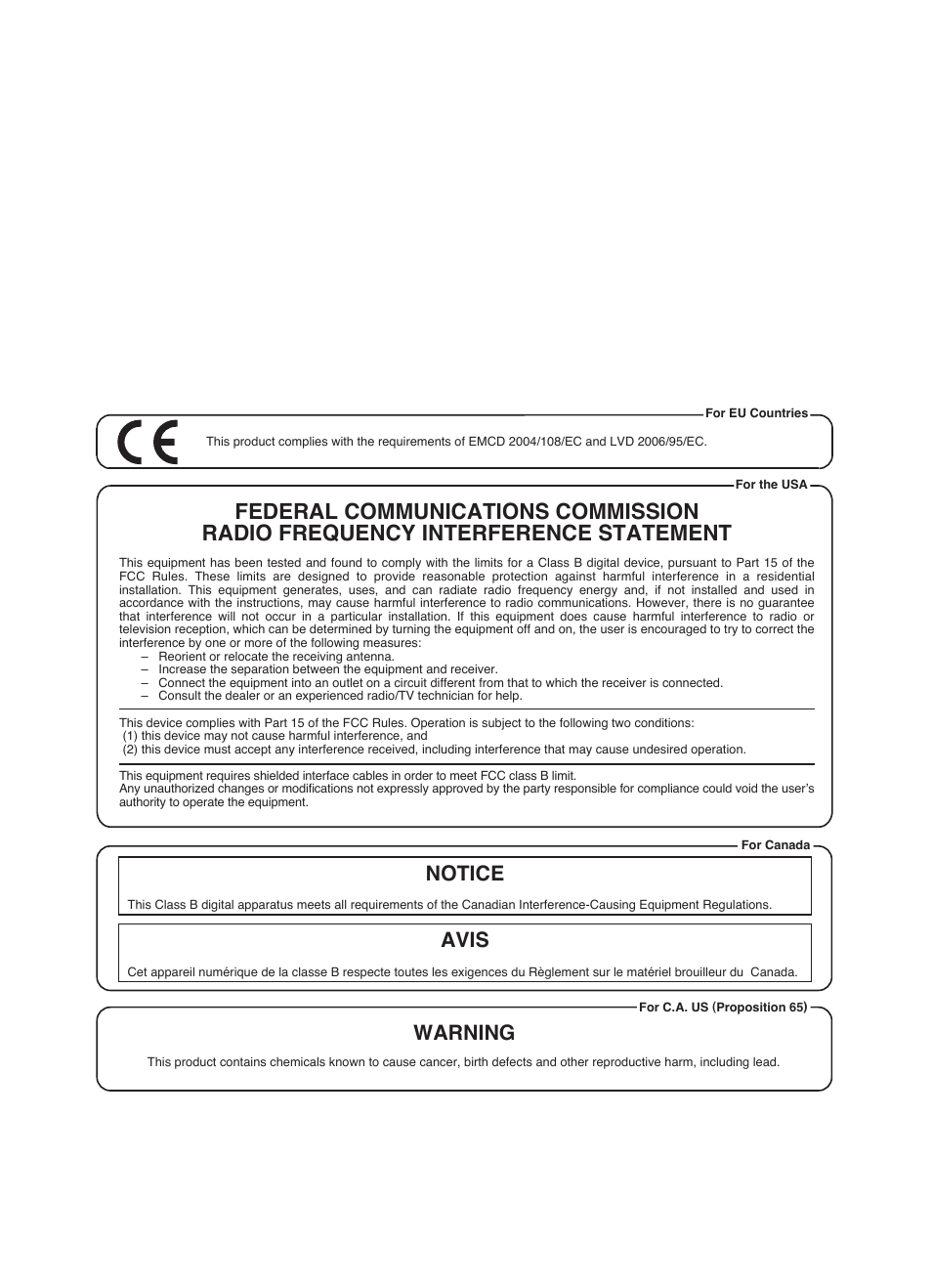 Notice avis, Warning | Roland GA-212 User Manual | Page 87 / 92