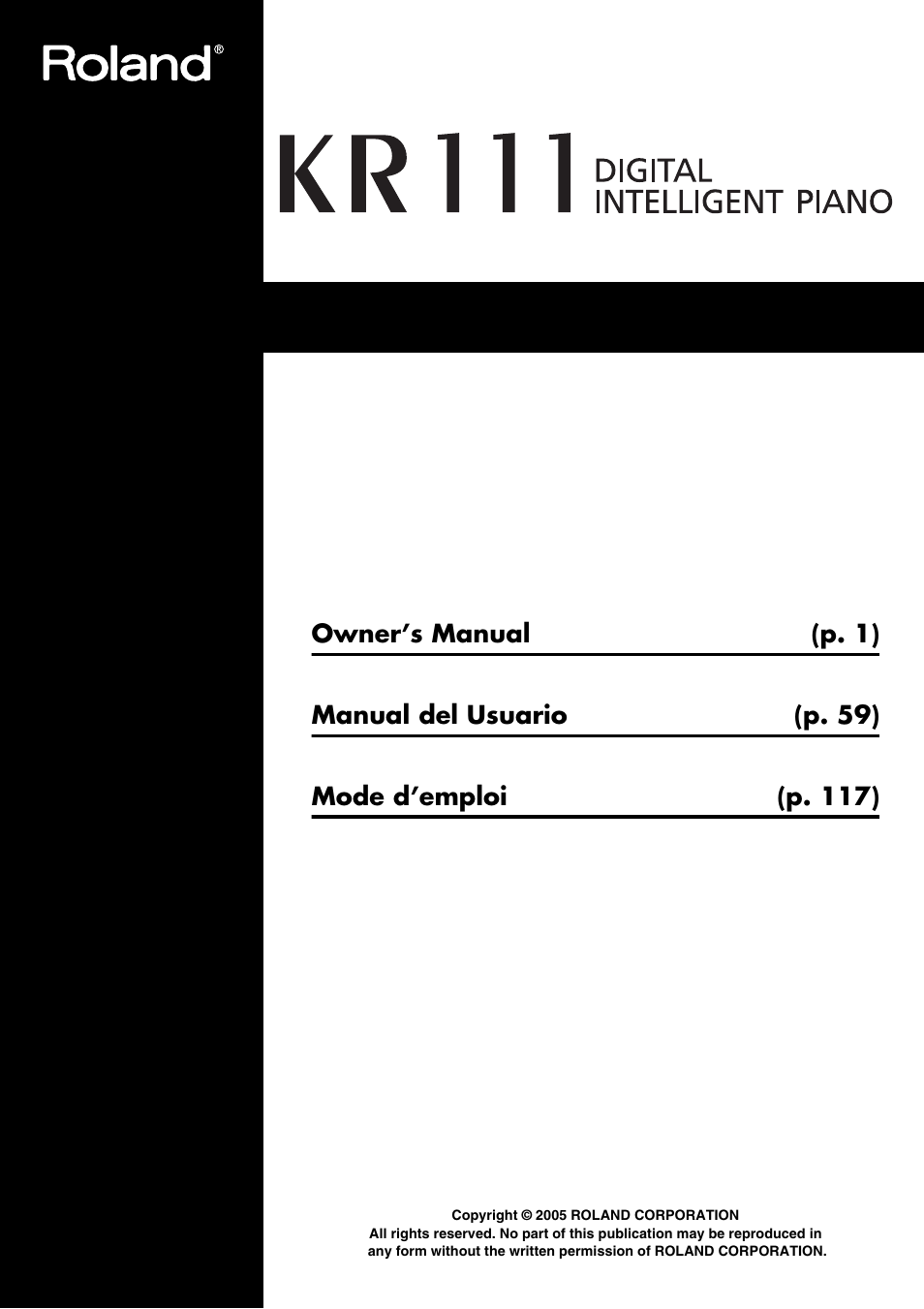 Roland KR111 User Manual | 186 pages