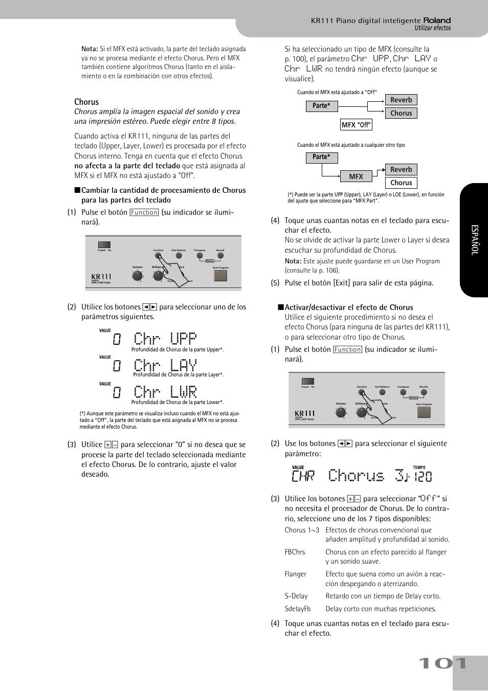 Chr upp chr lay chr lwr, Chorus 3, Chorus | Español | Roland KR111 User Manual | Page 103 / 186