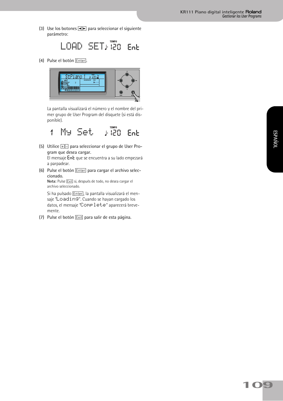 Load set, My set, 120 ent | Roland KR111 User Manual | Page 111 / 186