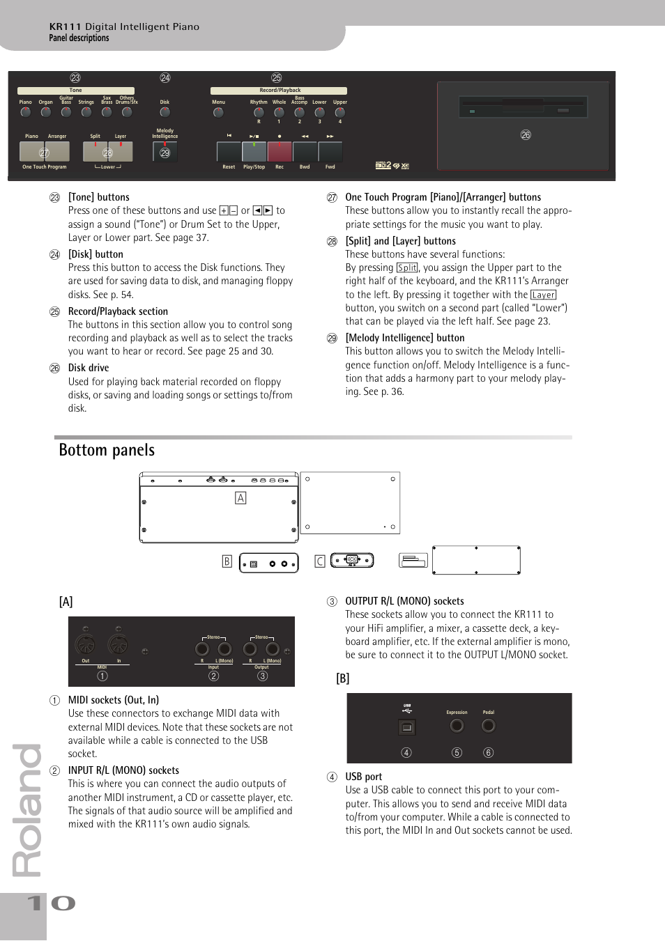 Bottom panels, A] [b] [c, Ab c | De f | Roland KR111 User Manual | Page 12 / 186