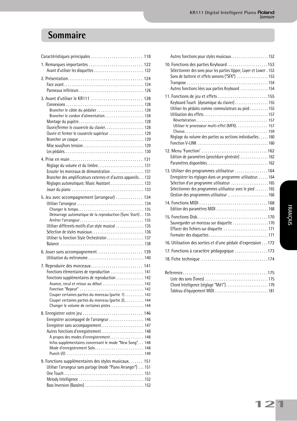 Sommaire | Roland KR111 User Manual | Page 123 / 186