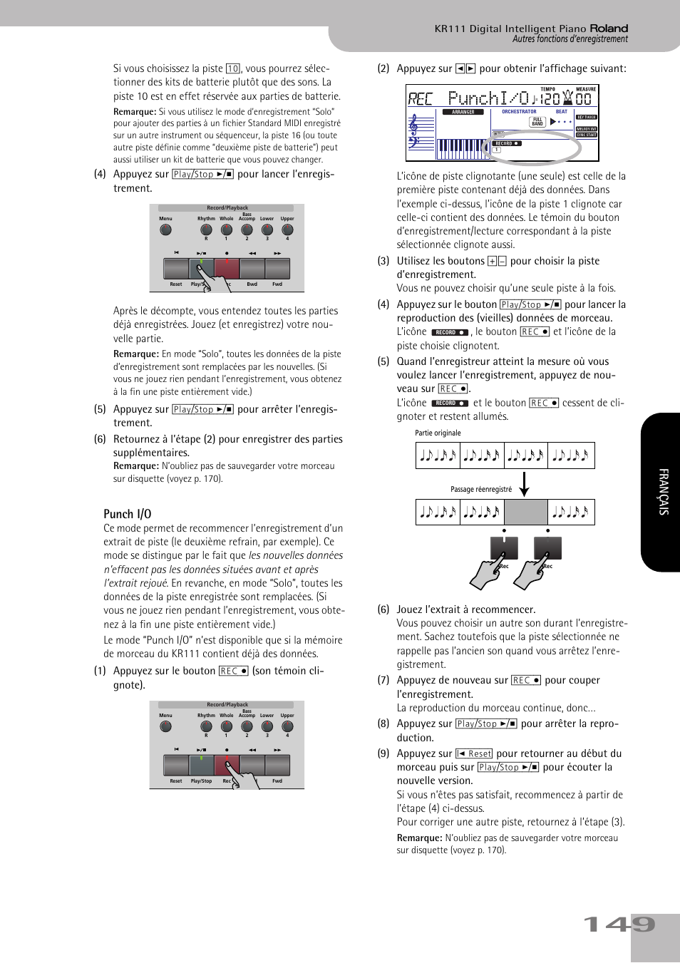 Punchi/o, Punch i/o, Français | Roland KR111 User Manual | Page 151 / 186