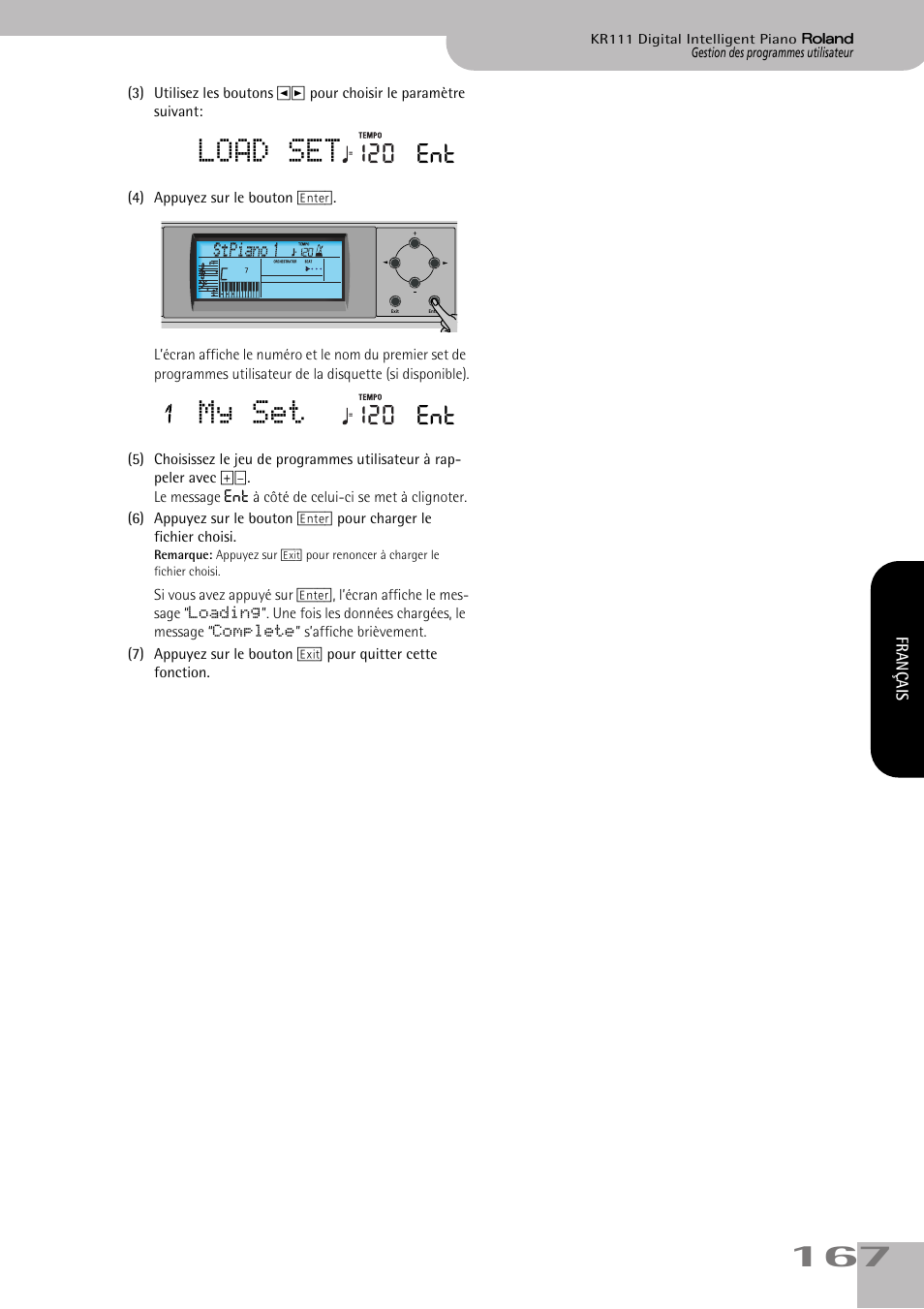 Load set, My set, 120 ent | Roland KR111 User Manual | Page 169 / 186
