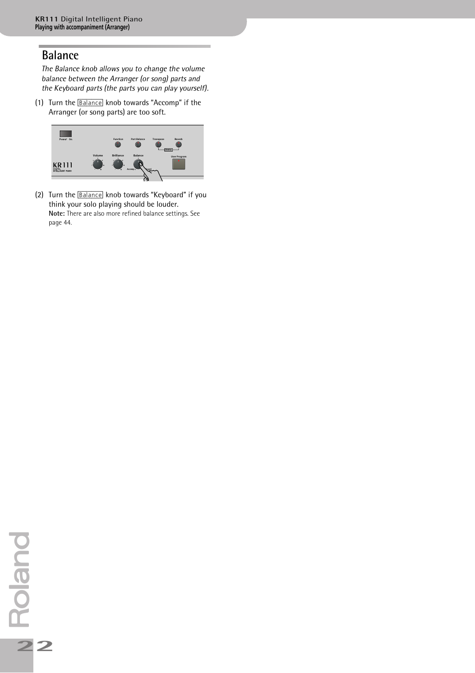 Balance | Roland KR111 User Manual | Page 24 / 186