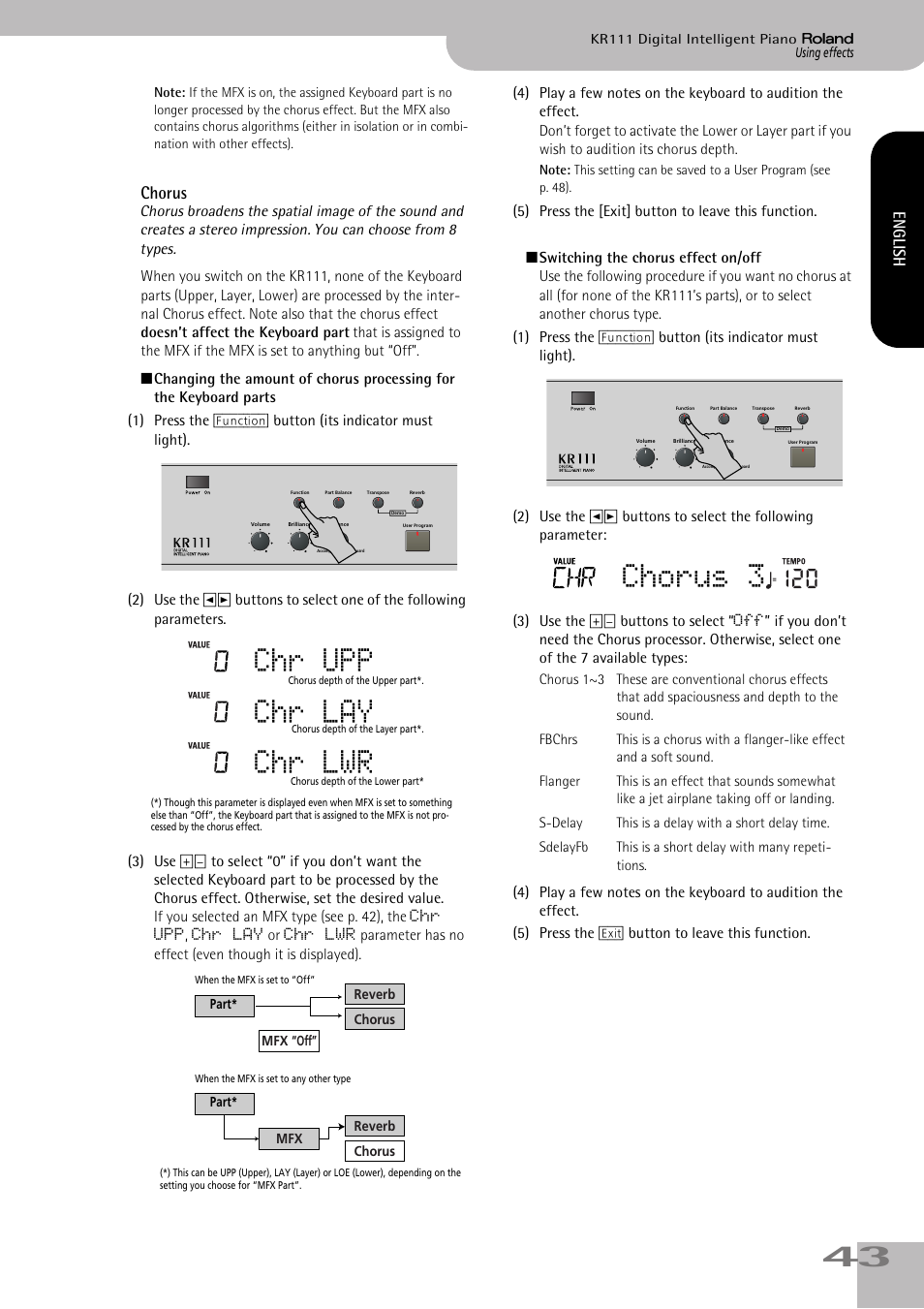 Chr upp chr lay chr lwr, Chorus 3, Chorus | English | Roland KR111 User Manual | Page 45 / 186