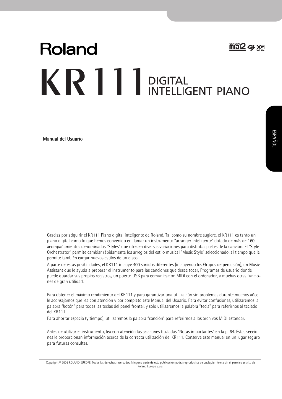 Roland KR111 User Manual | Page 61 / 186